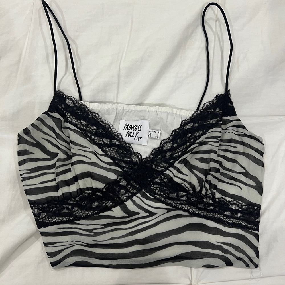 Princess Polly Zebra Print Lace Trim Cami Top